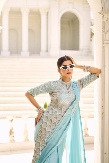 Mayurika Embroidered Chinon Ready-to-Wear Saree