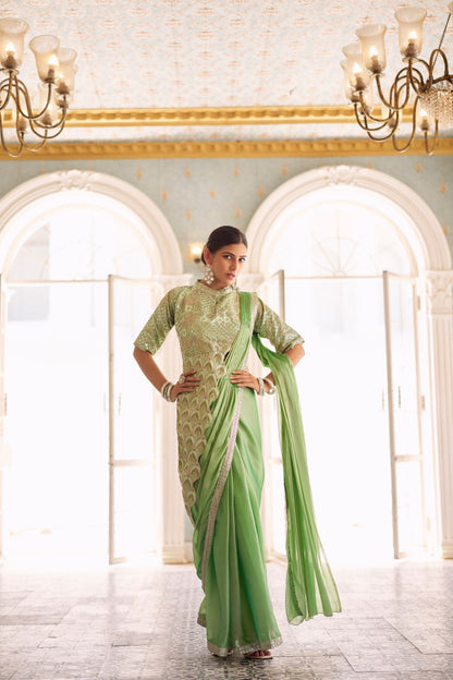 Mayurika Embroidered Chinon Ready-to-Wear Saree
