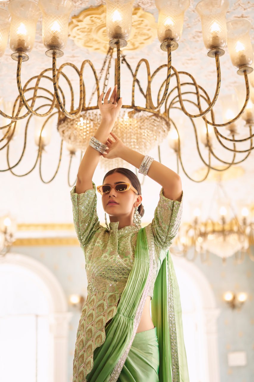Mayurika Embroidered Chinon Ready-to-Wear Saree