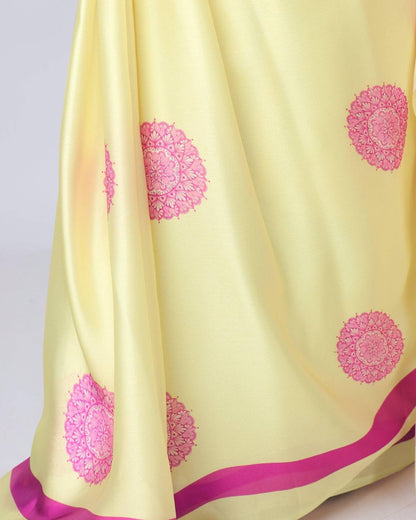 Sunlit Bloom Yellow Saree with Pink Grace
