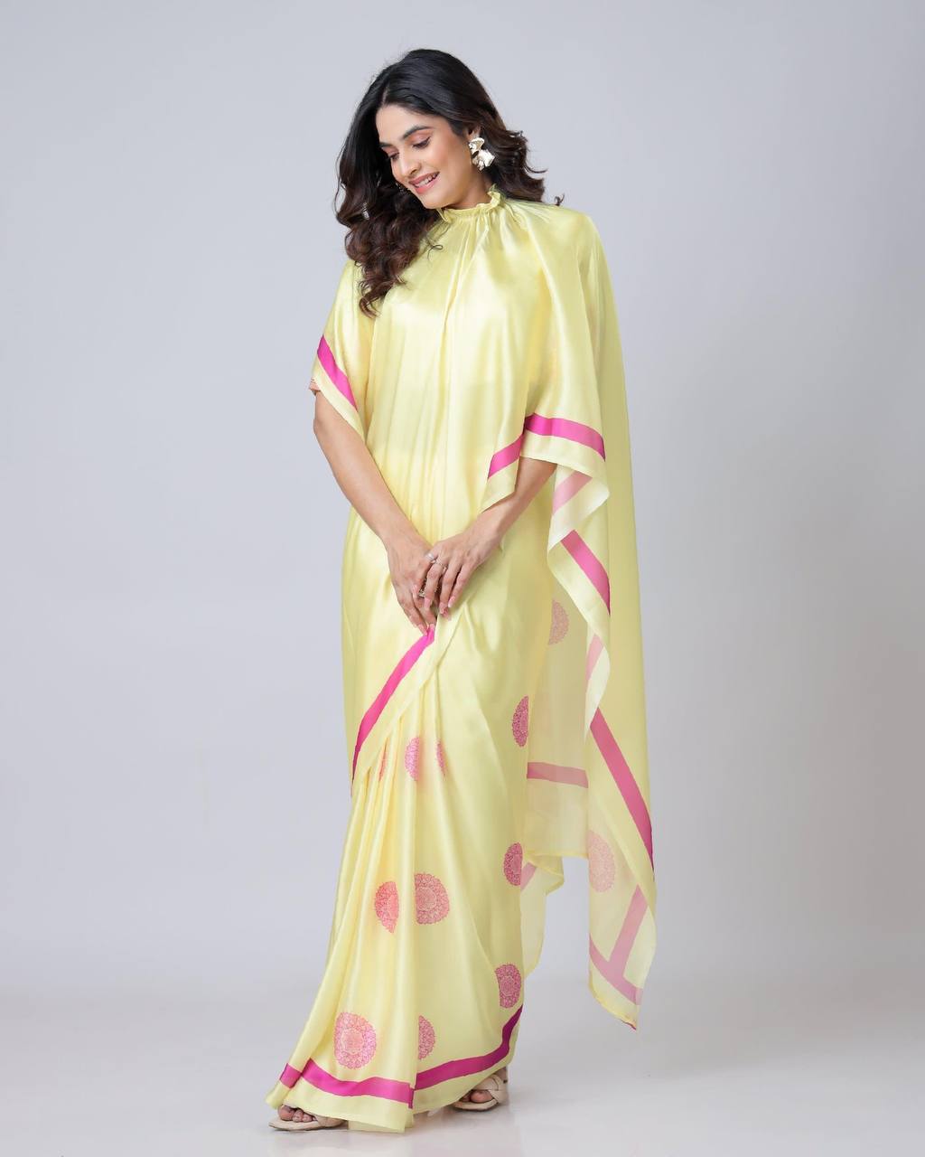 Sunlit Bloom Yellow Saree with Pink Grace