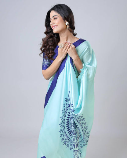 Sea Mist Satin Aqua Statement Saree
