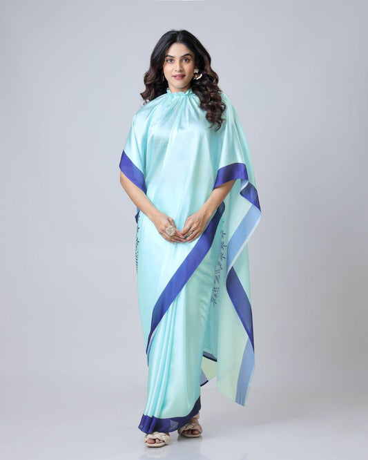 Sea Mist Satin Aqua Statement Saree