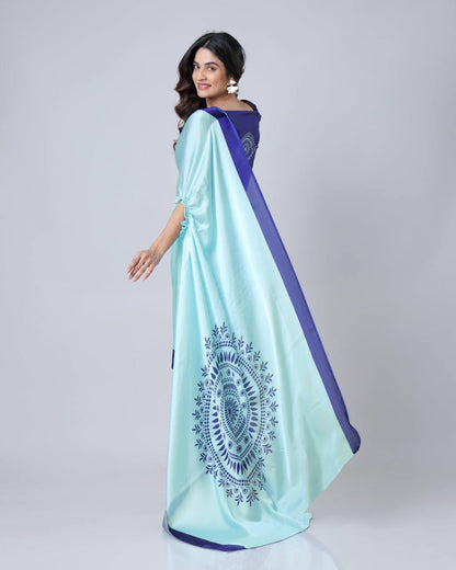 Sea Mist Satin Aqua Statement Saree