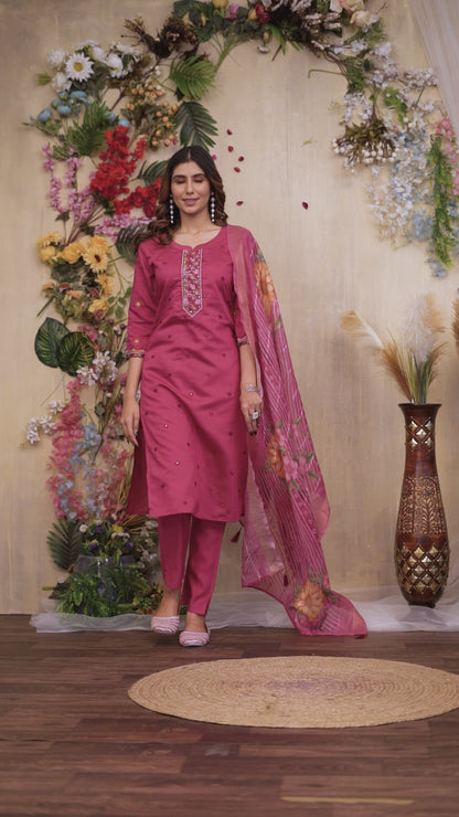 Regal Radiance Straight Kurti Pant Dupatta Set