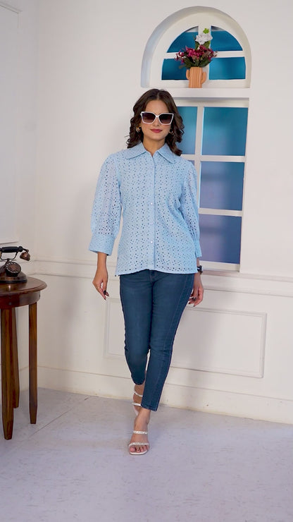 Breeze Puff Sleeve Shiffli Shirt