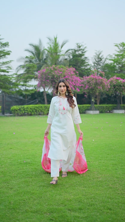 Elegant Viscose Silk Kurti Pant Dupatta Set