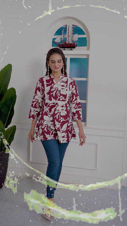 Petal Bloom Schiffli Panelled Short Kurti