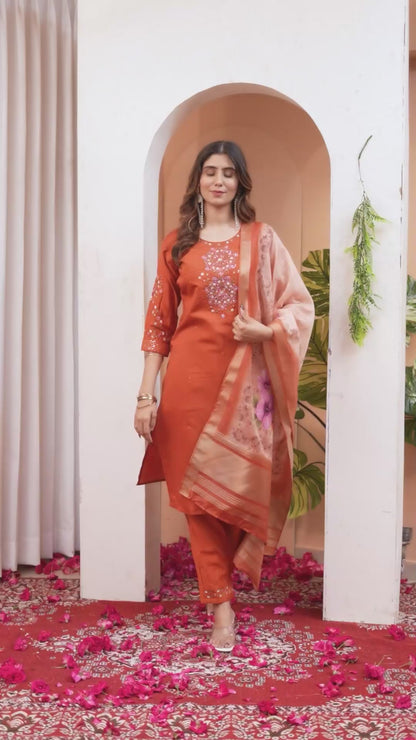 Elegant Embroidered Straight Suit with Printed Dupatta
