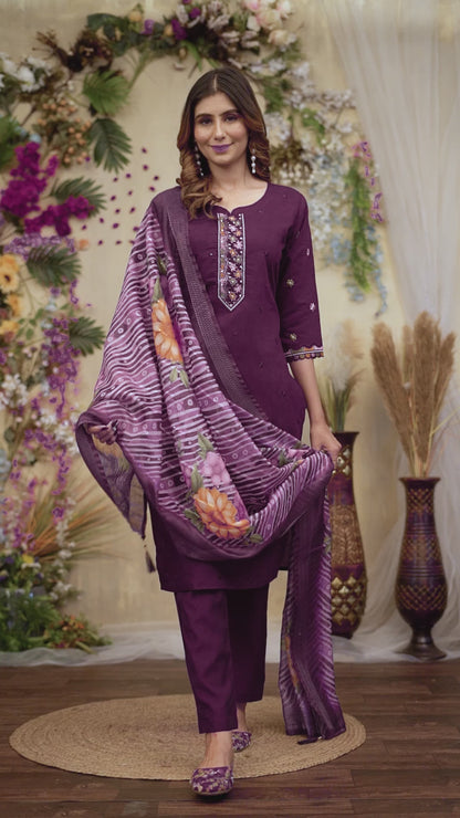 Regal Radiance Straight Kurti Pant Dupatta Set