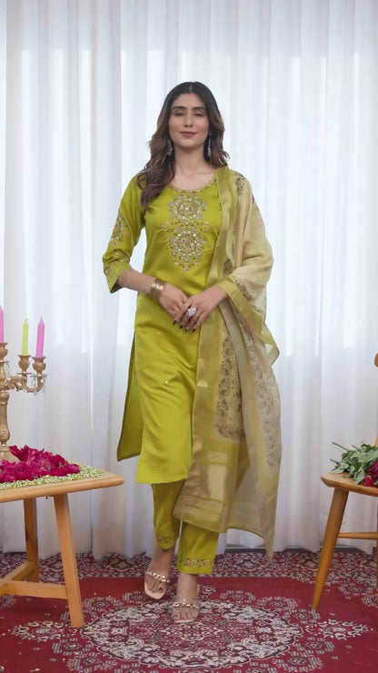 Elegant Embroidered Straight Suit with Printed Dupatta