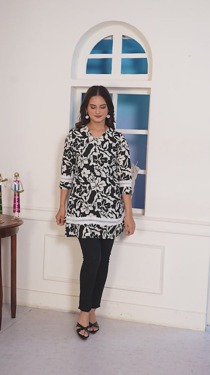 Noir Bloom Shiffli-Trim Tunic