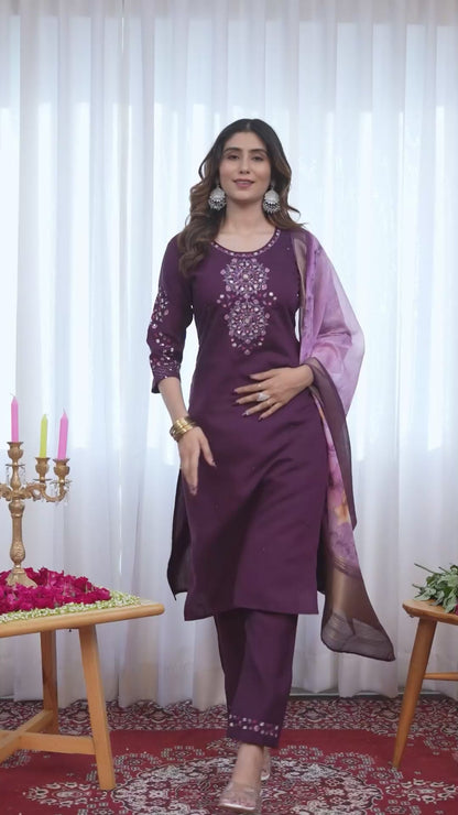 Elegant Embroidered Straight Suit with Printed Dupatta
