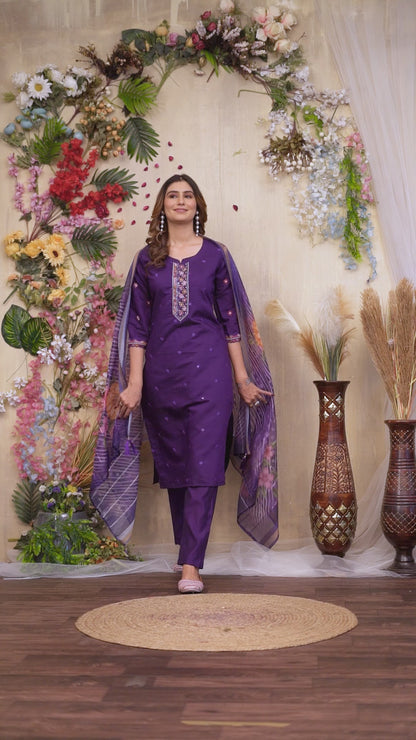 Regal Radiance Straight Kurti Pant Dupatta Set