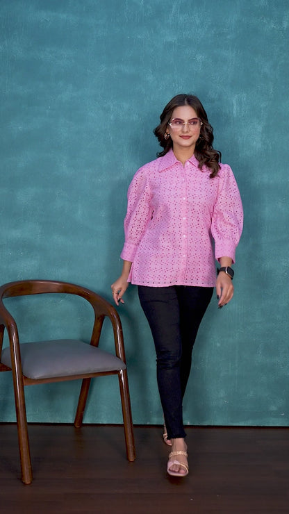 Breeze Puff Sleeve Shiffli Shirt
